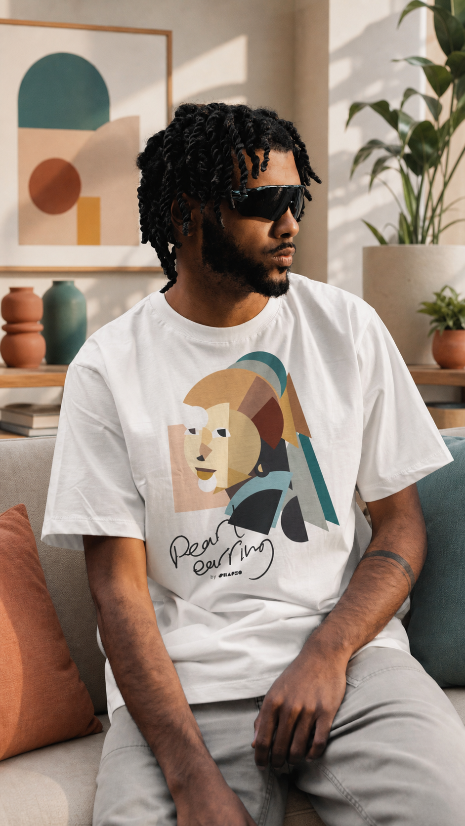 Pearl Earring by Shapeo Cotton Tee | Desert