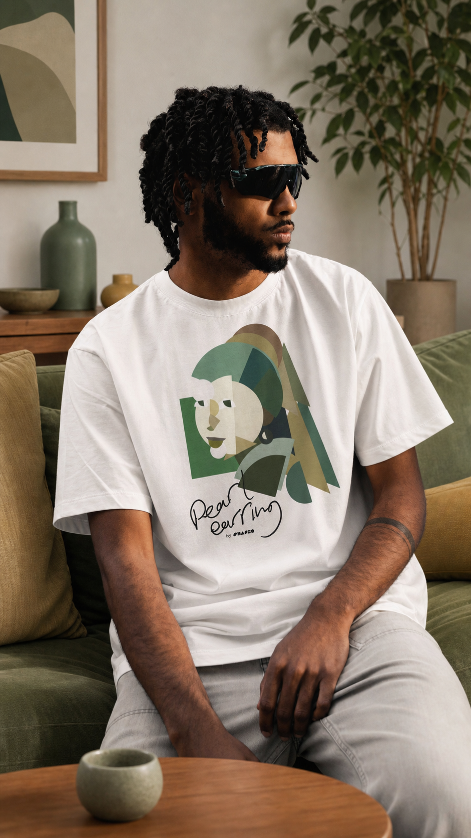Pearl Earring by Shapeo Cotton Tee | Forest