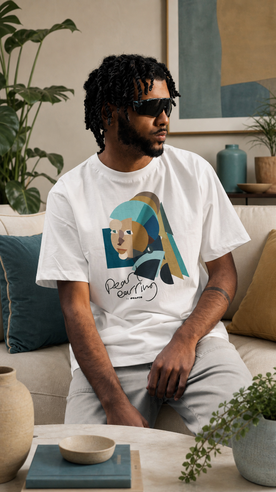 Pearl Earring by Shapeo Cotton Tee | Lagoon