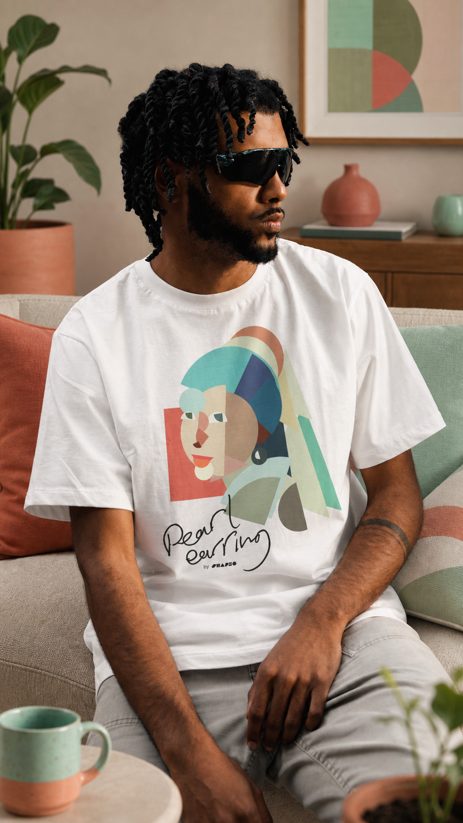 Pearl Earring by Shapeo Cotton Tee | Tropic