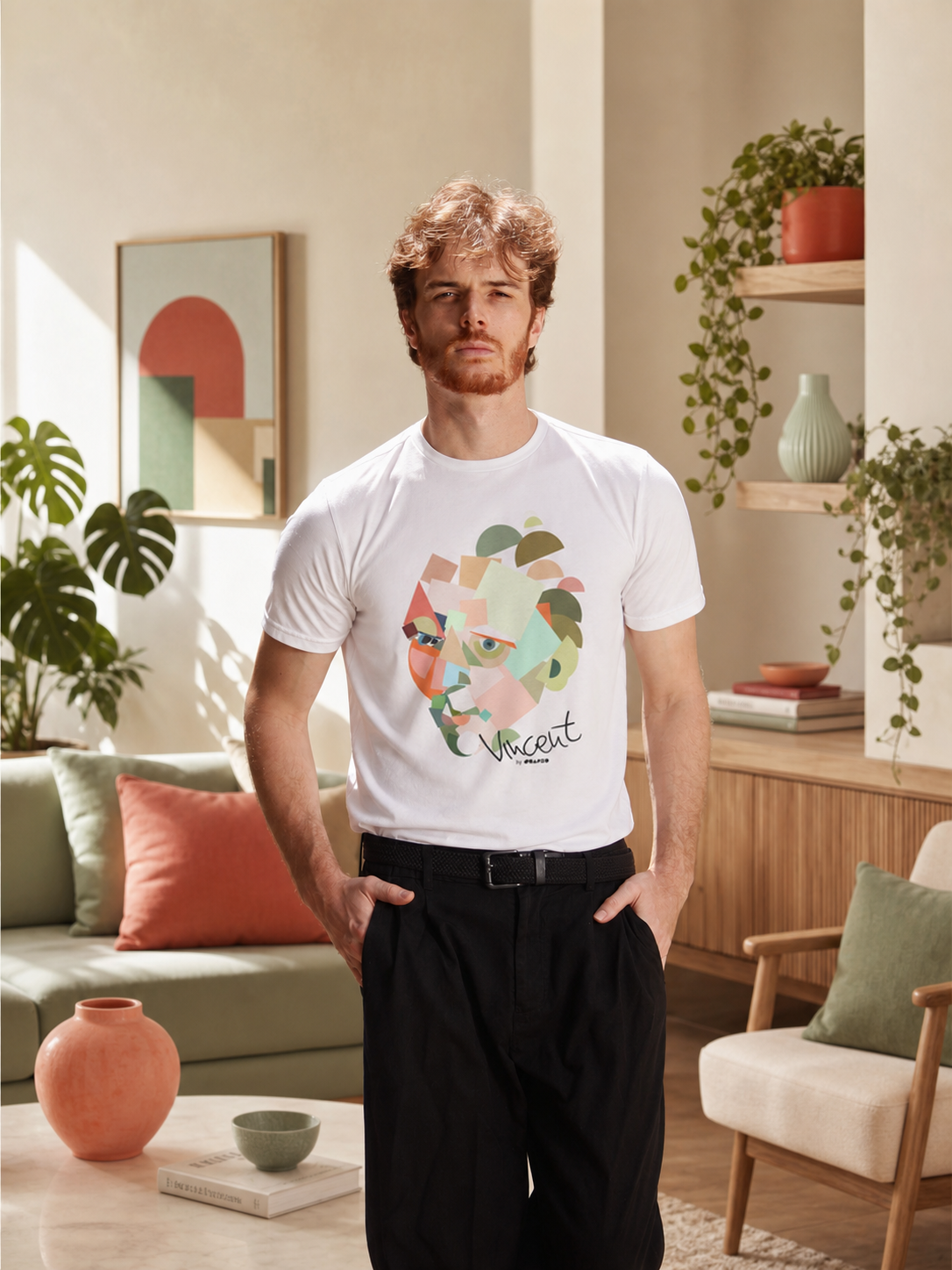 Vincent with no beard by Shapeo Cotton Tee | Tropic