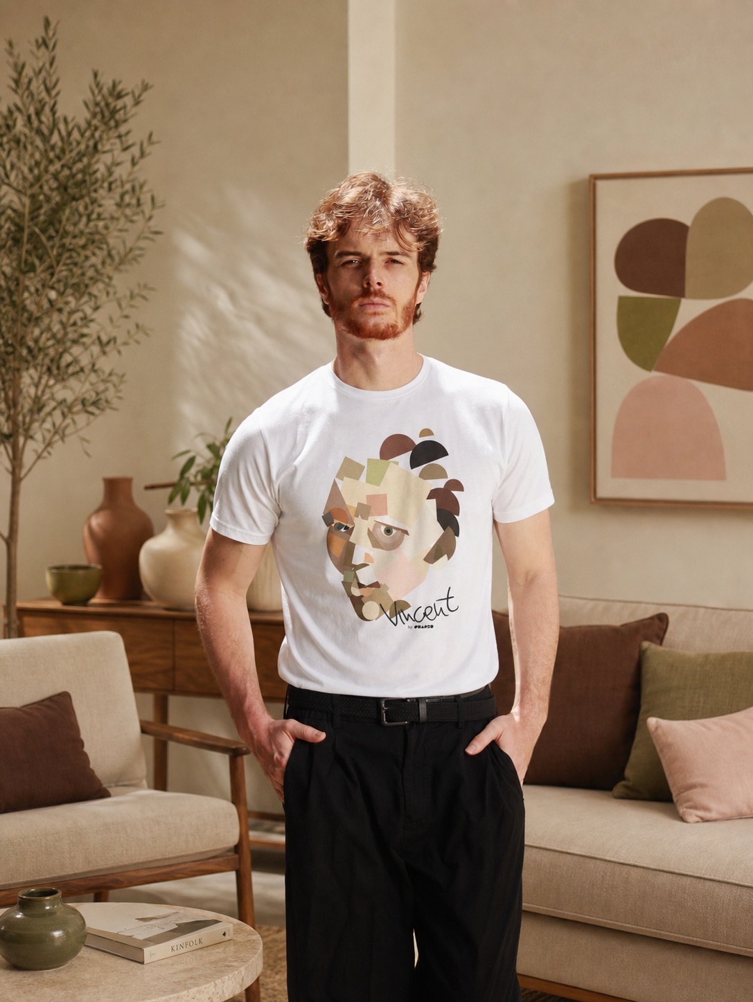 Vincent with no beard by Shapeo Cotton Tee | Dune