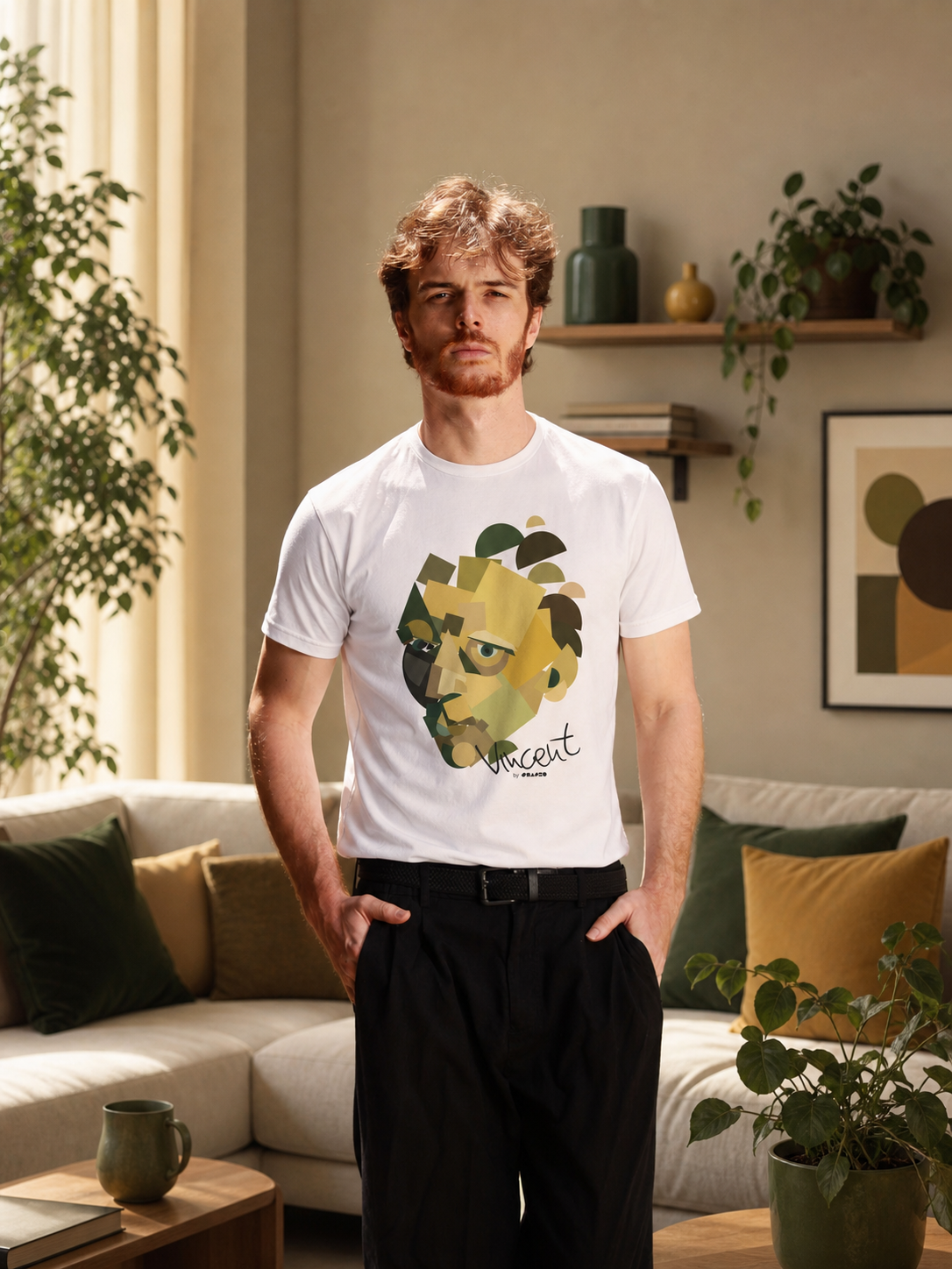 Vincent with no beard by Shapeo Cotton Tee | Forest