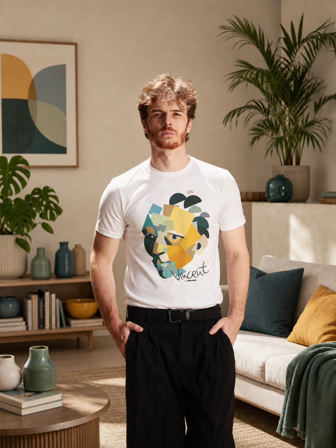 Vincent with no beard by Shapeo Cotton Tee | Lagoon