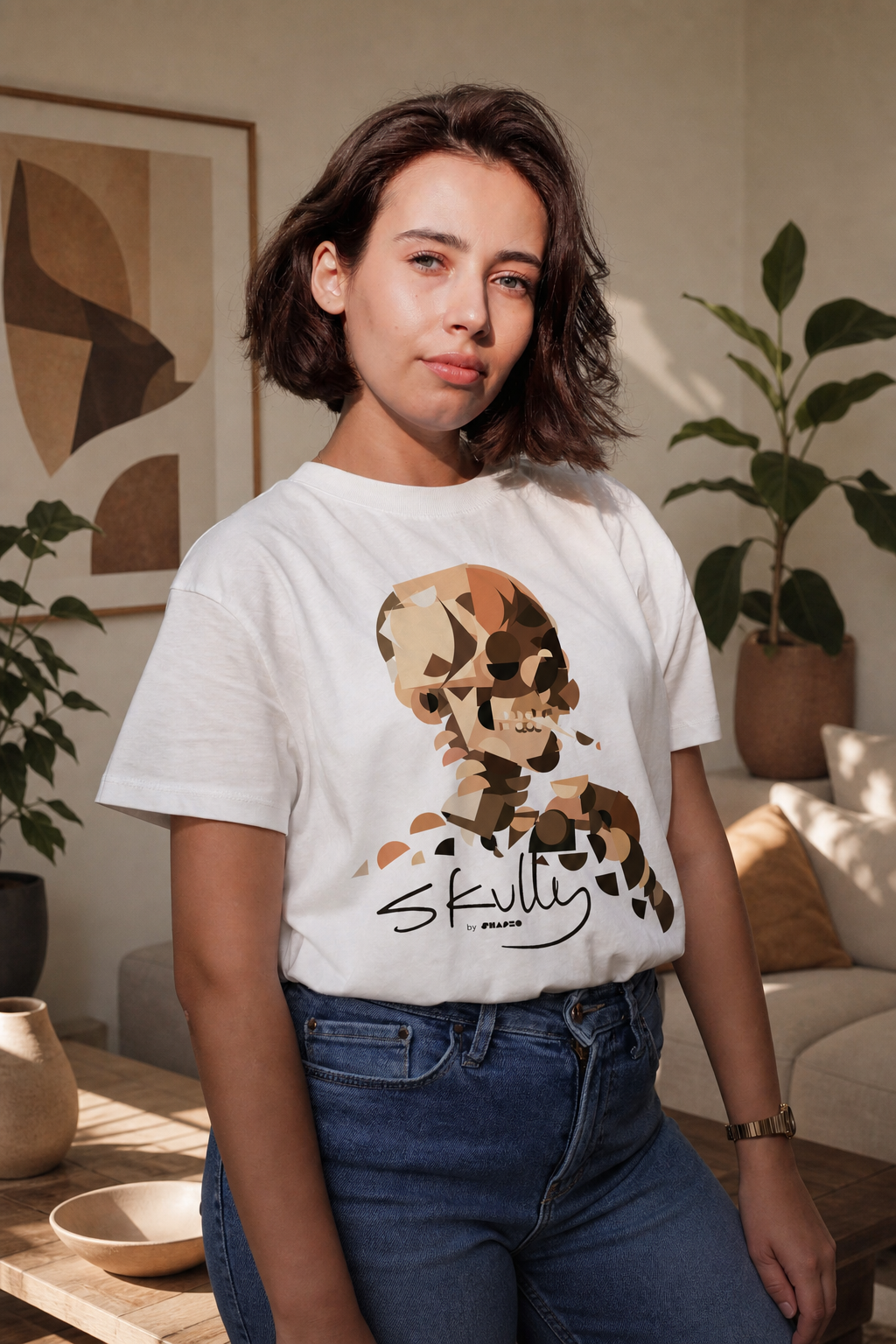 Smoking Skull by Shapeo Cotton Tee | Dune