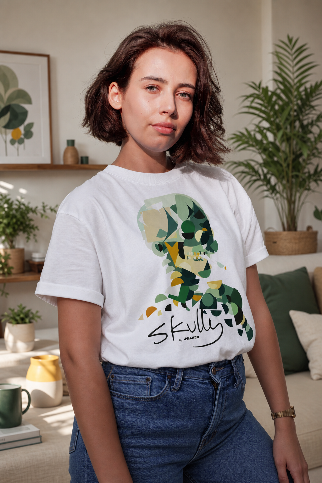 Smoking Skull by Shapeo Cotton Tee | Forest