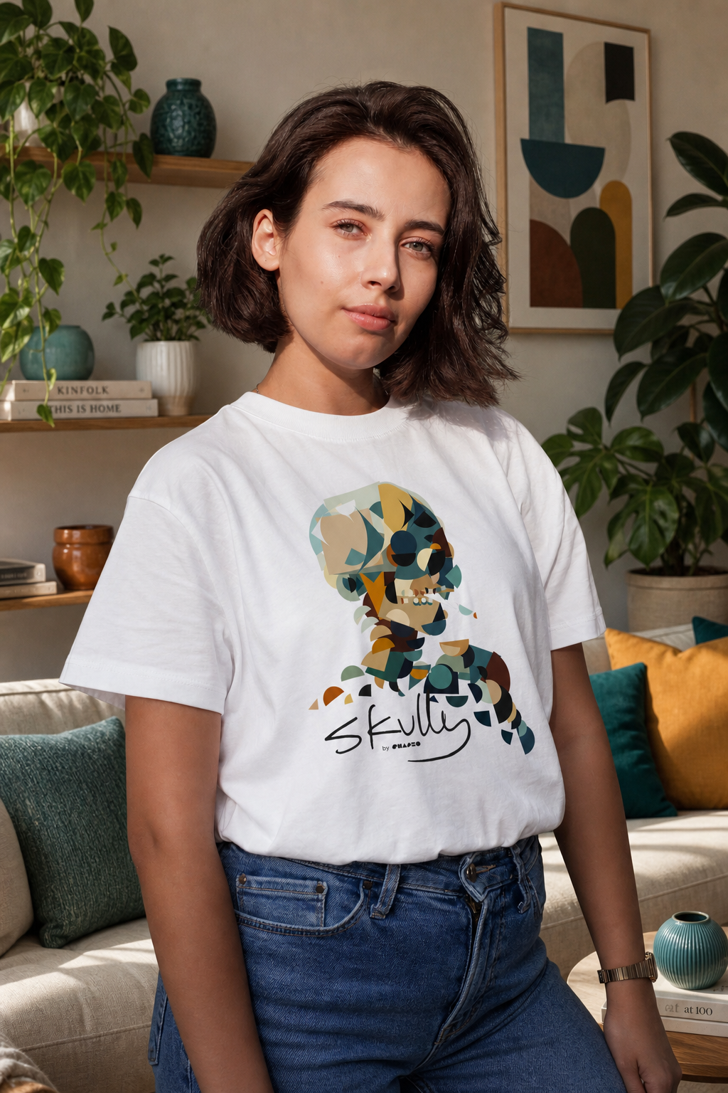 Smoking Skull by Shapeo Cotton Tee | Desert