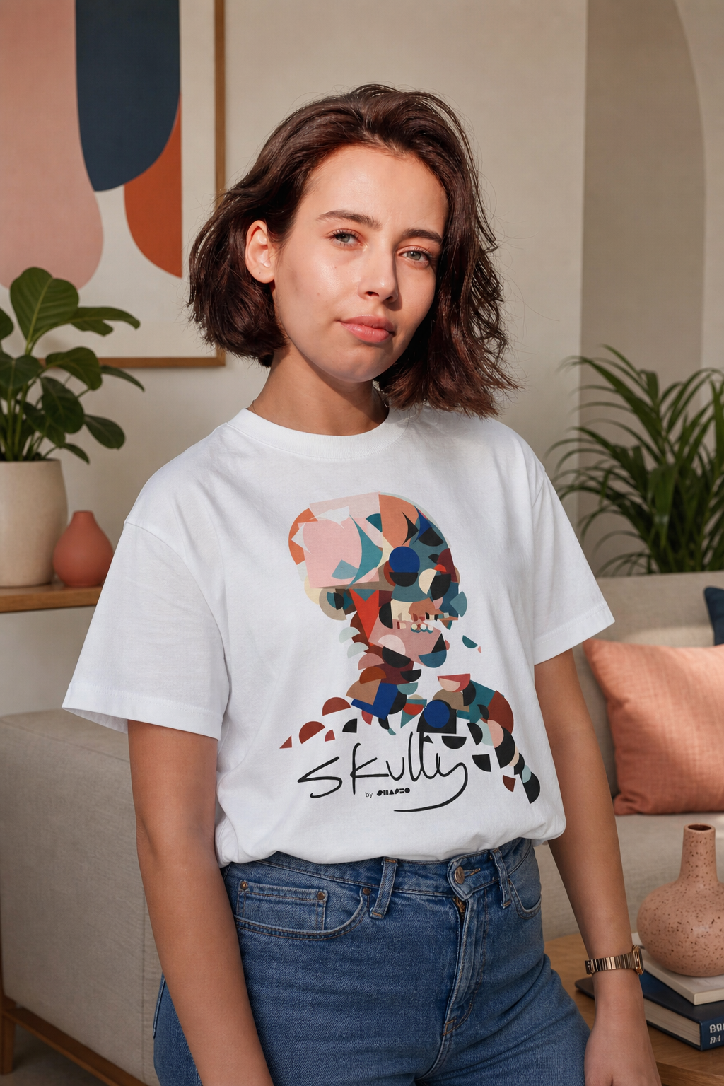 Smoking Skull by Shapeo Cotton Tee | Dawn